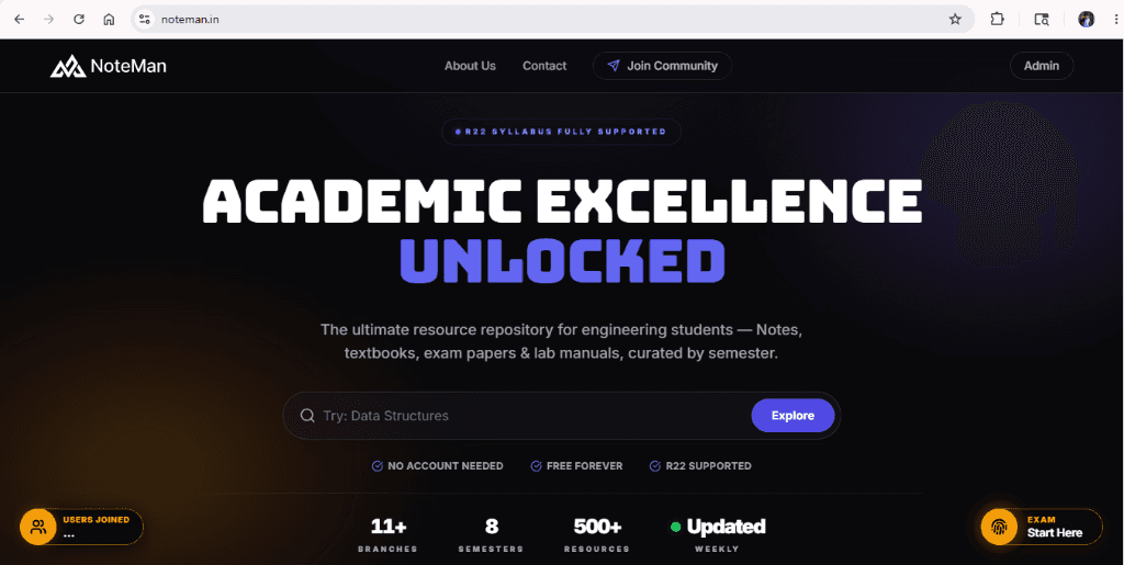NoteMan project interface screenshot — Amar Reddy portfolio